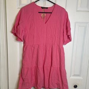 Fancyinn Pink Tiered V-Neck Blouse